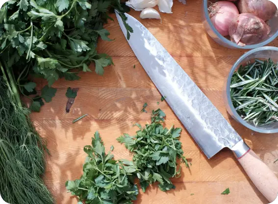 Cutting board with fresh herbs